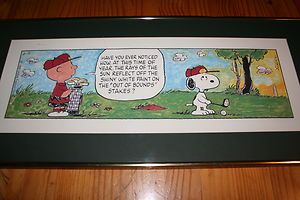 Charles M Schulz Peanuts Golf Out of Bounds Original Lithograph Framed 