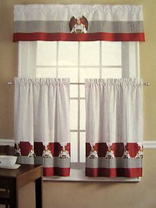 Chef Pasta French Italian Red Black 36L Tiers Valance Kitchen Curtains 
