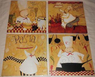 Set of 4 Fat Chef French Italian Bistro Canvas Pictures Home Decor Lot 