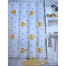 Plush Vintage Chenille Duck Shower Curtain Yellow Rubber Ducky Park 