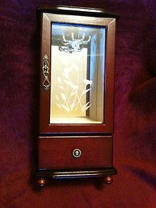 Wooden Jewelry Box Armoire Display Case Desk Dresser Top Cherry Finish 