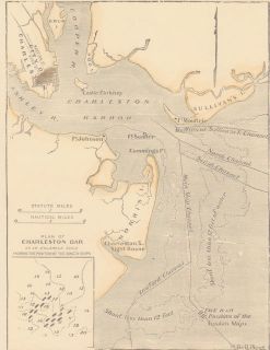 Charleston South Carolina Harbor 1868 Map Sunken Ships Reprint
