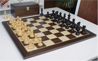  old club staunton chess set in eboninzed boxwood with macassar chess 