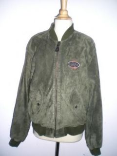Unique Chevignon Olive Green Suede Leather Patches Embroidered Bomber 