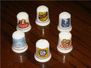 Porcelain Thimbles Set of 6 Advertising Morton Salt, Coca Cola 