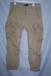 Mens Cargo Pants RALPH LAUREN POLO Size 36x32 Khaki Pleated 12 Pocket 