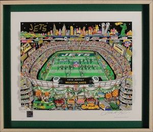 CHARLES FAZZINO SIGNED AUTO 3 D LITHOGRAPH NEW YORK JETS FRAMED 