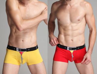 1pc Cool Men Modal Boxer Underwear M 3XL Red Yellow Zipper Design 