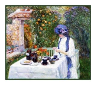 Impressionist Childe Hassam French Tea Garden Counted Cross Stitch 