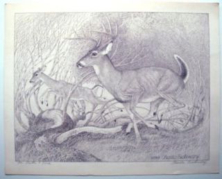1968 Charles Beckendorf Signed Texas Print Deer Running