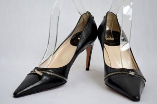 Christian Dior Black Leather Stiletto Zipper Lock High Heel Classic 