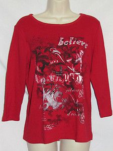 Christopher & Banks womens red 3/4 sleeve t shirt tee M !LQQK!