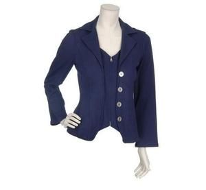 Simply Chloe Dao XL Navy Blue Knit Blazer with Vest Insert Jacket Coat 