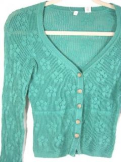 Moth Anthropologie Green Cotton Lace Knit Button Up Cardigan Sweater 