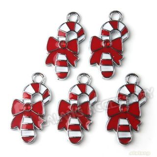 20x New Wholesale Christmas Candy Cane Charms Alloy Pendants 27x13x3mm 