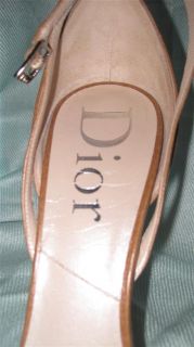 Vintage Christian Dior Grace Shoes Floral Fabric Brown Leather Sandal 
