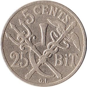 1905 Danish West Indies 5 Cents / 25 Bit Coin Christian IX KM#77