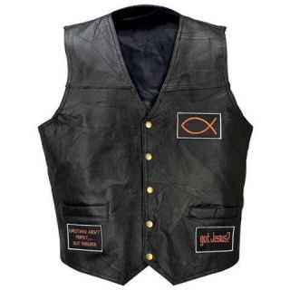 Leather Motorcyle Vest with Christian Patches New