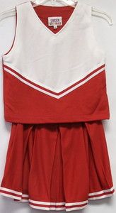   Kids MotionWear Cheerleading Outfit Red Wht V Front Box Pleat Skirt 12