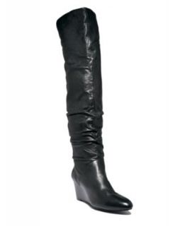 Enzo New Chyler Black Leather Wedge Heel Slouch Over The Knee Boots 