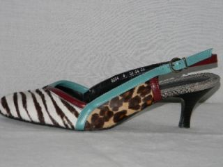 Cindy Says Couture Pony Horse Hair Zebra Leopard Slingbacks Shoes Sz 9 