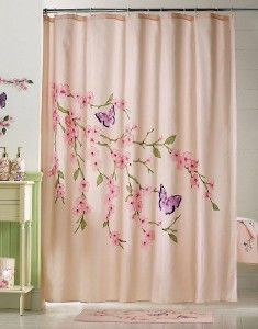   inspired pink with cherry blossoms and butterflies shower curtain new