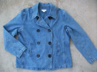 Christopher Banks M Denim Pea Coat Blue Jean Jacket Double Breasted 