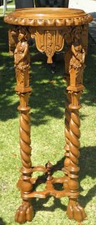 Antique Carved Italian Figural Cherry Wood Plant Stand Pedestal