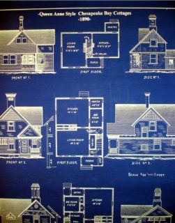 Chesapeake Bay Cottages 1890 blue Blueprint Plans 19 x 24