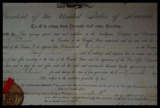 1874 1883 Postmaster Document Signed Chester A Arthur