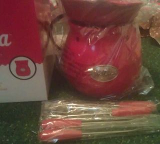   in box ROUGE premium fondue warmer with 4 forks and a chocolate pack