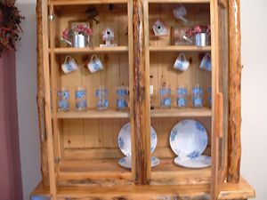 China Hutch Made of Blue Fungus Pine with Log Accents
