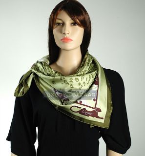 Cartier Diamond Collared Panthers Scarf in Brown with Border in Green