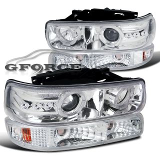  SMD LED HALO PROJECTOR CLEAR HEADLIGHTS+CHROME BUMPER LAMPS SUBURBAN