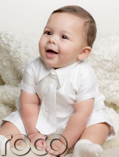 Baby Boys White Romper Suit Christening Baptism Wedding All in One
