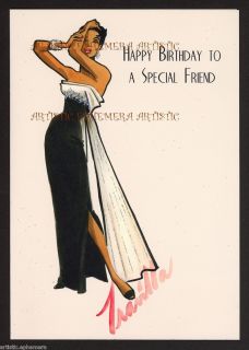  Travilla Hollywood Chic Glittered Birthday Card Loretta Young Ballgown
