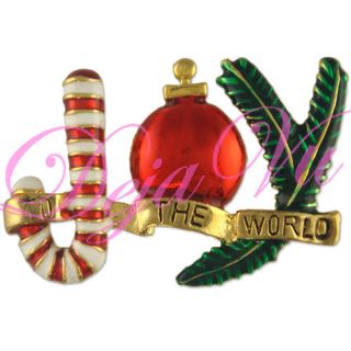 New Candy Cane Christmas Joy Brooch Pin Xmas