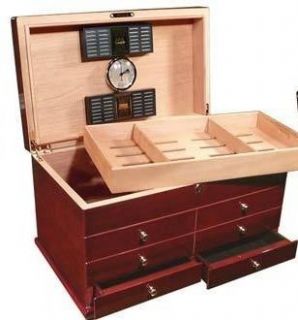  Gloss Lacquer Cherrywood Finish Chest Style 350ct Cigar Humidor