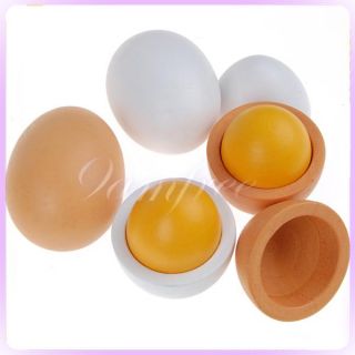 New Wooden Eggs 6pcs Pretend Play Kitchen Food Kids Toy