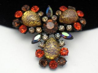 Claudette Vintage Brooch Pin Mexican Foiled Art Glass Rhinestones
