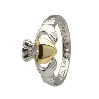 Shanore Sterling Silver Claddagh Ring with 10K Heart Irish Made