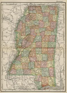  Map Authentic 1895 Counties Cities Towns Railroads Topography