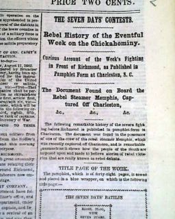 Clarksville TN Seven Days 1862 Civil War NY Newspaper