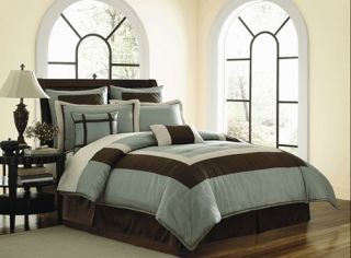 Piece HPT Chocolate Brown Aqua Blue Comforter Bedding Set Full Queen