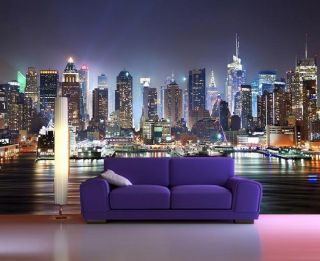 NY City Skyline Lights Night Photo Wallpaper Designer Wall Mural