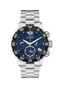 Swiss Claude Bernard Aquarider 36mm Blue Dial Chronograph Watch Steel