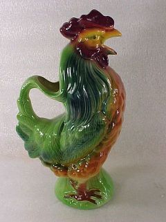 St Clement Pottery France 11 Majolica Rooster Figure Pitcher