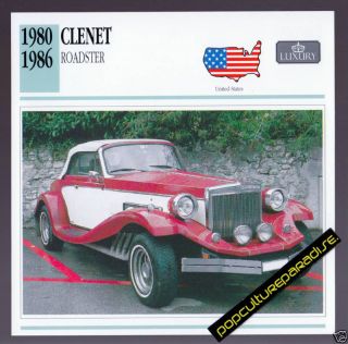 1980 1986 Clenet Roadster Car Picture Spec Info Card