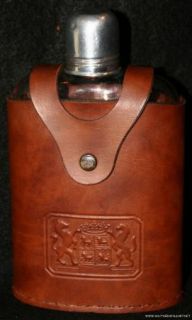 Vintage Irvinware Pint Size Flask Leather Cover Astoria NY New York