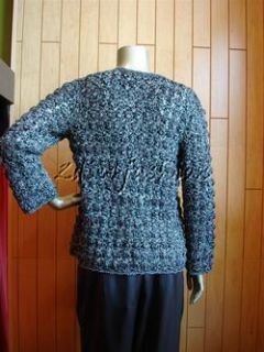2695 New Rena Lange Black Silver Gray Crochet Knit Beaded Cardigan
